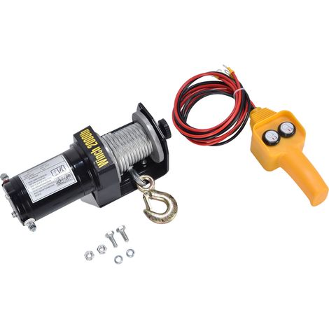 12V 2000LBS Elektrische Seilwinde mit Stahlseilzug, Kranwinden-Steuerung und Aluminiumhaken (1/5)