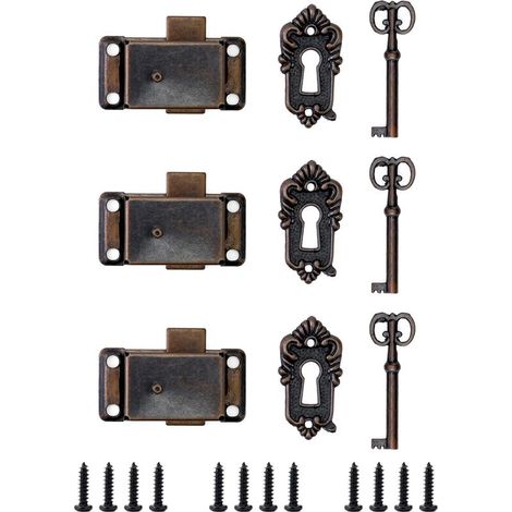 3 pièces antique serrure meubles, serrures rétro avec clés, ensemble de serrure antique, pour boîtes à bijoux, armoires, tiroirs,53 x 26 mm (1/5)