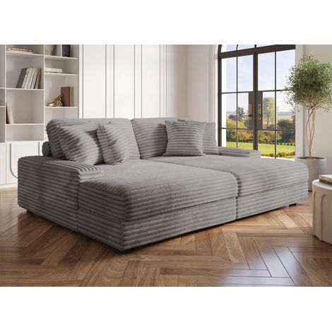 Canape droit 2 places en gros cotele doux gris daho (1/5)