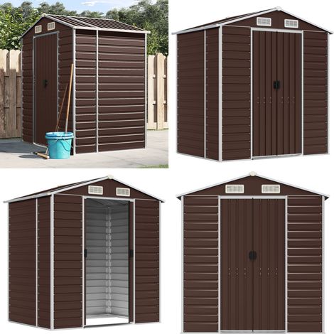 Gerätehaus Braun 191x130x198 cm Verzinkter Stahl - Geräteschuppen - Gartenhaus - Werkzeuglager - Outdoor-Lagerraum - Stauraum - Home & Living