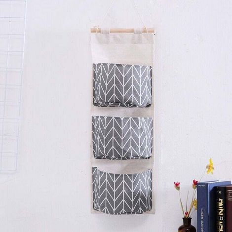 Sac de Rangement Suspendu avec 3 Poches, Étagère Mural en Tissu Panier Pochette de Rangement Organisateur pour Chambre Salle de Bain Cuisine - Étanche & Élégant