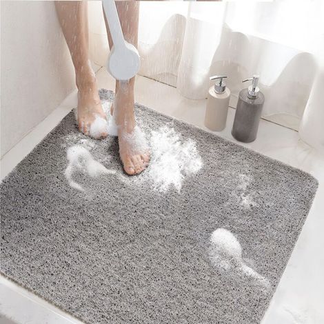 Non-Slip Shower Mat, 60x60cm Non-Slip Bathtub Mat with Drain, Soft PVC Loofah Bath Mat, Quick Drying, Grey (1/5)