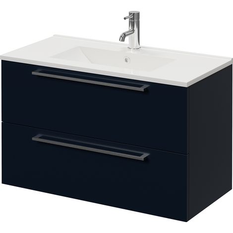 Napoli 390 Deep Blue 800mm Wall Mounted 2 Drawer Vanity Unit with Angel Basin - 800mm - Chrome 480mm Handle