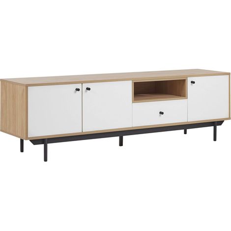 Armadio Porta TV in Legno Chiaro e Bianco per TV Fino a 75 Pollici Itaca (1/5)