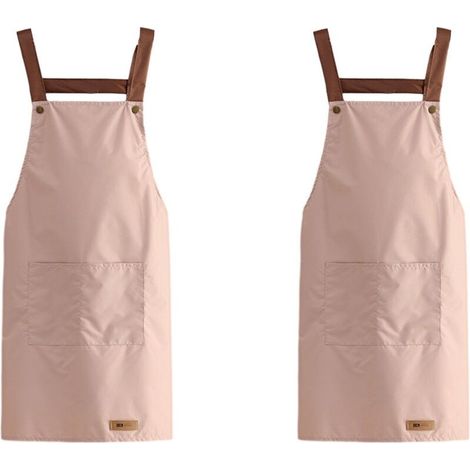 Tablier de cuisine imperméable à bavette ajustable en 2 pièces avec 2 poches, couleur unie (1/5)