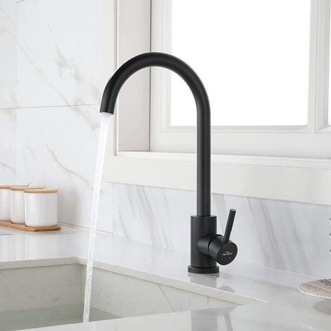 Grifo de cocina, caño alto giratorio 360°, acero inoxidable, mezclador de agua fría y caliente, modo de chorro aireador. (1/5)