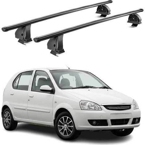 OMAC Stahl Dachträger Querträger Tata Indica 2010-2018 – TÜV / DIN 75302:2019 – Abschließbar – Max. 75 kg – 2 Stangen – Schwarz (1/5)