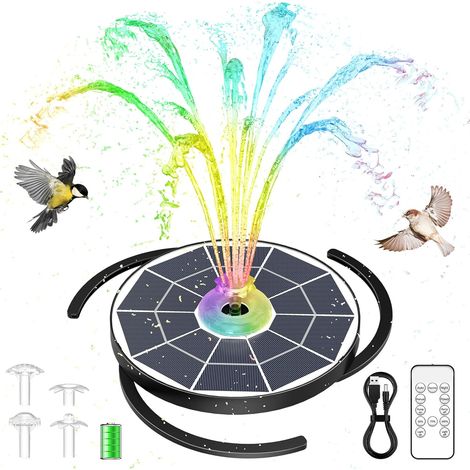 Fontaine Solaire LED 6,5 W avec Télécommande  Pompe Flottante avec Batterie 4 Effets de Pulvérisation pour Jardin Bain d'Oiseaux et Bassin (1/5)