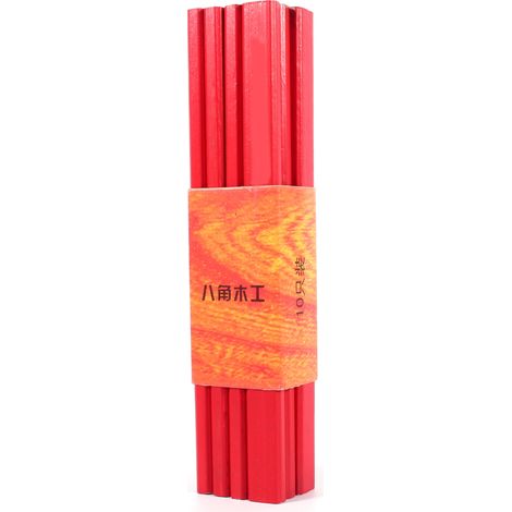 Lot de 10 crayons de charpentier octogonaux rouges durs de 175 mm pour la construction et le travail du bois (1/5)