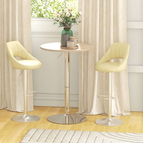 Tavolo da cucina alto, tavolo da bar rotondo per 2 persone, altezza regolabile, piano girevole a 360°, 60x60x91 cm, rovere chiaro (1/5)