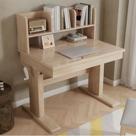 Bureau enfant réglable en hauteur, bois naturel OKMYHOME