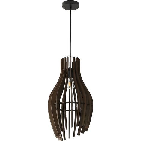 ALPINALUZ  Lámpara de techo colgante grande de madera natural contemporánea estilo retro vintage para cocina, recámara Ø30H55 cm (1/5)
