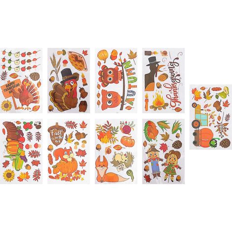 9 feuilles d'autocollants pour fenêtres d'automne, autocollants de feuilles d'automne, autocollants électrostatiques-30x20cm-Orange (1/3)