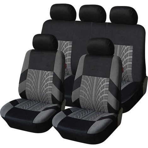 Set completo di 9 coprisedili per auto – Grigio – Universale – Antiscivolo – Morbido e caldo – Per auto, SUV e camion (1/4)