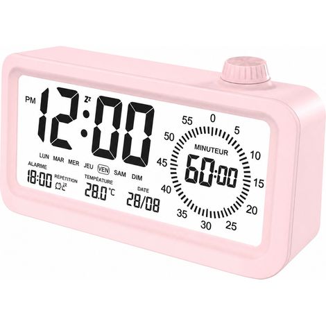 Réveil minuteur visuel numérique LCD rose à piles compte à rebours rose 15 × 4 × 8 cm 500 g – Livraison gratuite