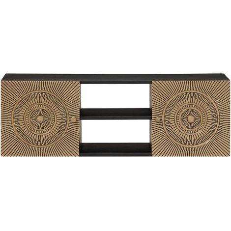 Meuble TV avec Étagères et Rangement, Style Industriel Laiton Doré, 105 x 30 x 35 cm, Console Basse pour Salon (1/5)