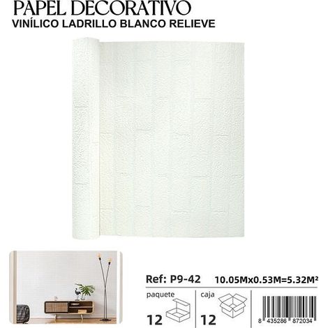 Papier peint vinyle briques blanches en relief