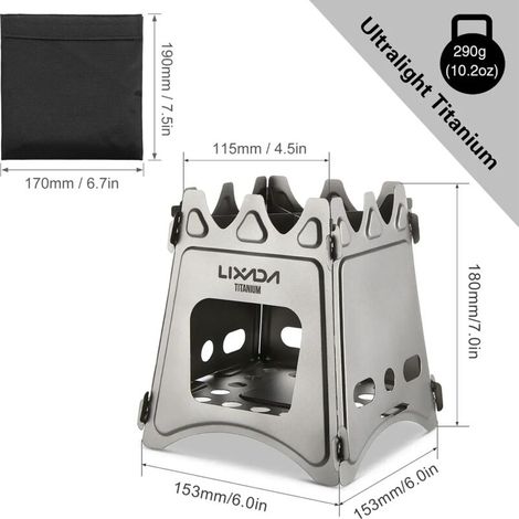 Réchaud à bois pliable compact en titane/acier inoxydable, idéal pour la cuisine en extérieur, les pique-niques et le camping. Brûleur à bois portable. Réchaud de cuisson portable. (1/5)