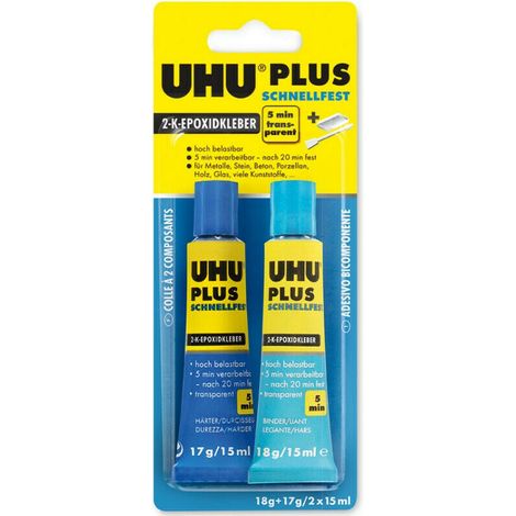 UHU Plus 5 Minuti Colla Universale bicomponente A+B Rapida - 18 g+17 g - 2x15 ml (1/5)