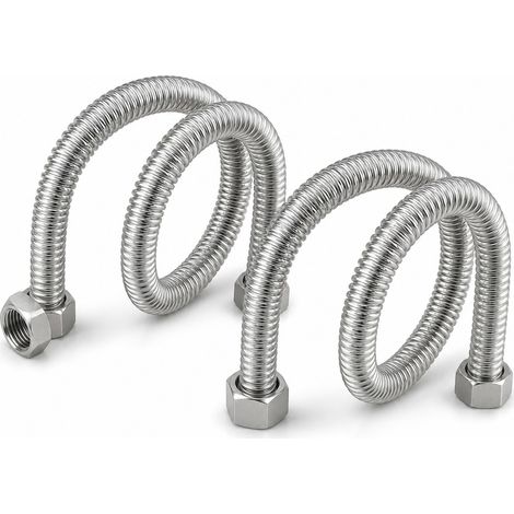 Lot 2 Tuyaux Ondules Acier Inoxydable 304 40 cm - Flexible Chaude Froide G1/2 - Haute Temperature Anti-Pression (1/5)