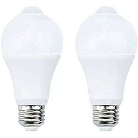 12W E27 PIR Infrarouge Ampoule LED avec Détecteur de Mouvement ON/OFF Automatiquement A60 220V 1200lm équivalent 120W Halogène pour Escalier Couloir Garage(Lot de 2, Blanc Froid 5700K) [Classe énergét (1/4)