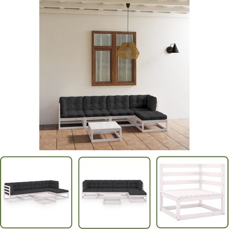 INLIFE Salon de jardin 6 pcs avec coussins Bois de pin massif (1/5)