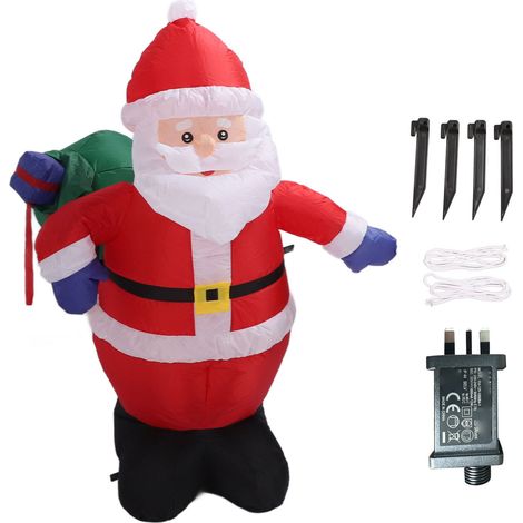 3.9ft Père Noël gonflable avec sac de cadeaux lumineux en polyester, décoration de Noël facile à installer pour jardin extérieur, prise UK 220V (1/5)