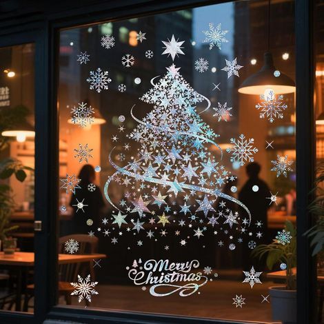 Lot De 2 Stickers Grand Sapin De Noël Doré, 35x50cm Autocollants Statiques En Forme D'arbre De Noël, Stickers Muraux Sapin De Noëls Doré, Pour Mur, Fenêtre, Porte, Vitrine (1/5)