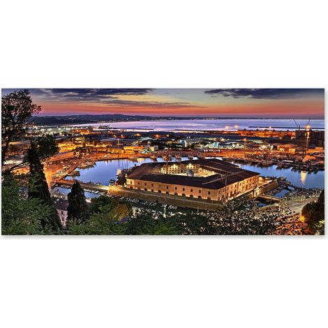 Lupia - Quadro moderno su Tela Canvas DEEP 65X143 cm, con paesaggi e localismi italiani, per casa, soggiorno, capezzale camera da letto, hotel, ufficio, ANCONA - MOLE VANVITELLIANA (1/4)