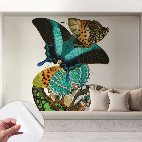 Papier peint autocollant adhésif avec imprimé motifs uniques apparence moderne Papillons colorés 208x146 cm (1/5)