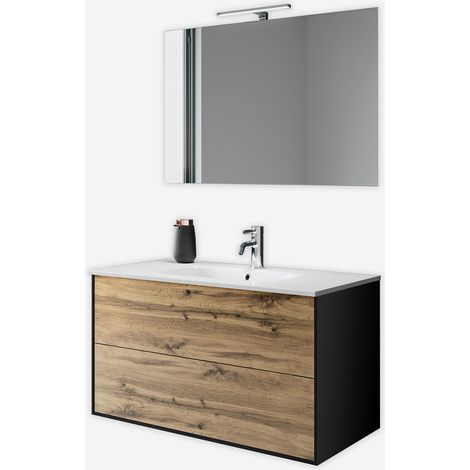 Mobile bagno sospeso con lavabo specchio e led Igea 90 - Rovere