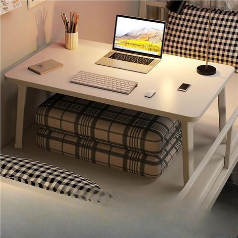 Bureau portable pliable avec pieds en métal Table basse légère pour ordinateur portable, chambre et balcon Table de lit réglable pour salon et lecture (Blanc) (1/5)