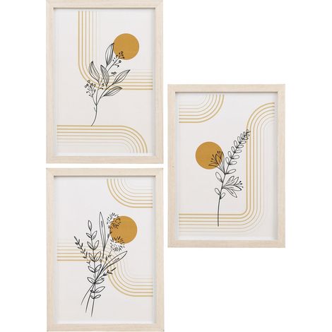 Set 3 cornici Madison in MDF naturale con stampe botaniche