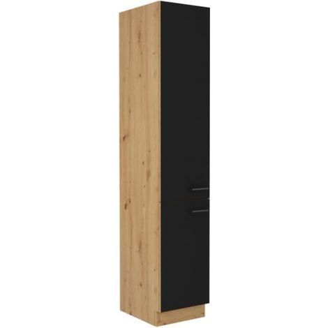 Colonne de cuisine 2 portes 40 x 57 x 210 cm – Chêne artisan et noir mat – Rangement moderne pour cuisine – Accès pratique aux ustensiles – 1000Brico (1/4)