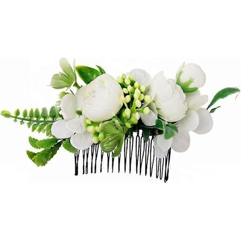 Pince à cheveux rose, peigne coulissant, broche fleur, accessoire de coiffure pour femme (blanc) (1/5)