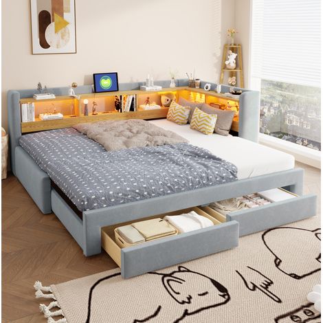 Divano letto 90x200 cm in tessuto grigio estraibile con contenitore FloraGrace (1/5)