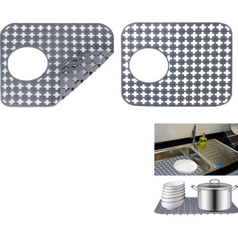 2 Pièces Tapis Evier Cuisine, Tapis d'évier en Silicone Pliables Antidérapants, Protege évier de Cuisine, Tapis Fond Evier Cuisine pour éviers en Acier Inoxydable/Céramique (Gris, 35 x 30 cm) (1/5)
