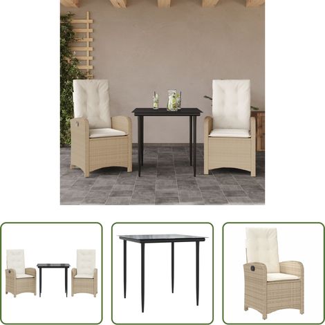 Chaise de jardin - Ensemble à manger de jardin et coussins 3 pcs Beige poly rotin (1/5)