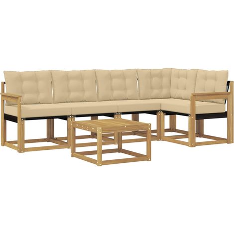 Outdoor Sofa Set with Cushion 6 pcs White and Beige vidaXL