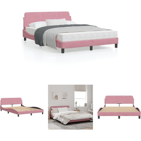 The Living Store Bettgestell mit Kopfteil Rosa 140x200 cm Samt - Betten & Bettgestelle (1/5)