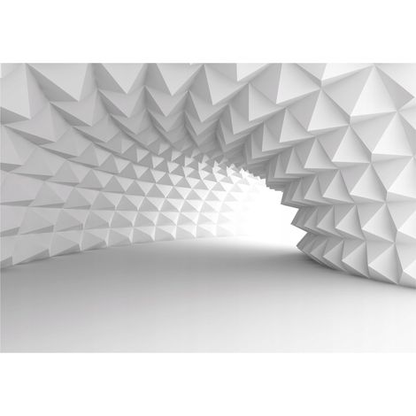 Papier peint 3D tunnel optique blanc décoration murale – 200 x 140 cm Wallarena