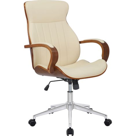 Sillón de oficina con ruedas, sintético crema y madera de nogal, regulable en altura BUR10462 (1/5)