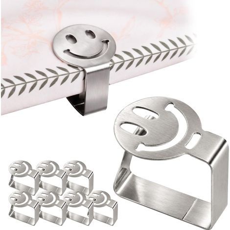 Pince Nappe Lot de 8 Pince Nappe Exterieur INOX 304 Antirouille Fixation Forte Antidérapante Réutilisable Design Smiley pour Table Bois Verre Métal Camping Jardin Terrasse Cuisine (1/5)