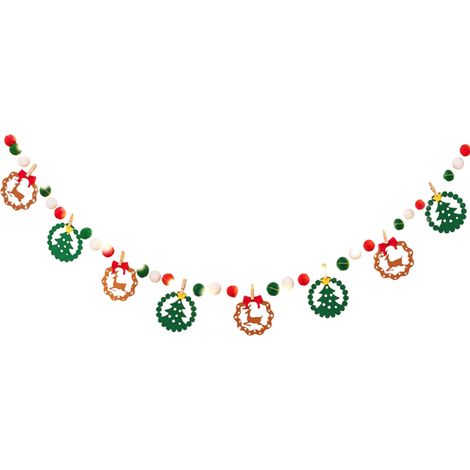 Guirlande De Boules En Feutre - Guirlande De Noël Rouge Blanc Vert Avec Pompons Et Drapeaux Tirés - 300 cm - Pour Arbre De Noël Cheminée Fenêtre Intérieur Extérieur (1/4)