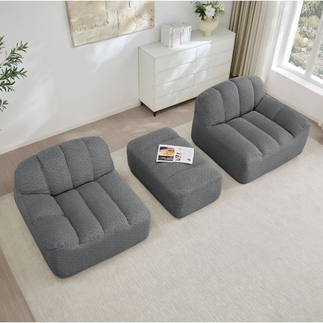 Sofá modular esquinero en L con otomana, 210 x 165 x 79 cm, tela gris, REDOM (1/5)