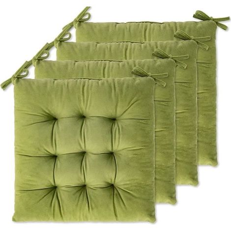 Lot de 4 Coussins de Chaise 40 x 40 x 4.5 cm, Coussin Chaise Exterieur Coussin de Jardin Idéal, Galette Chaise Polyester,Vert (1/4)