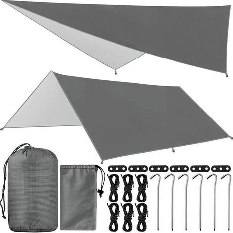 Lona de vivac - AIMOONSA - 3x3 m - Oxford Ripstop 190T - Impermeable y anti-UV - Kit con 6 estacas y 6 cuerdas (1/5)
