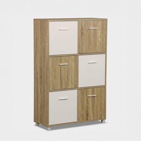 Platzsparender Schrank 6 Türen weiß Eiche Zanok (1/4)
