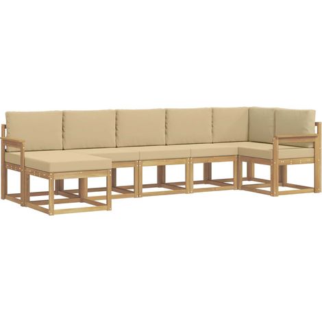 Set di divani da esterno 7 pz 7-Posti Bianco e Beige Poliestere vidaXL (1/5)