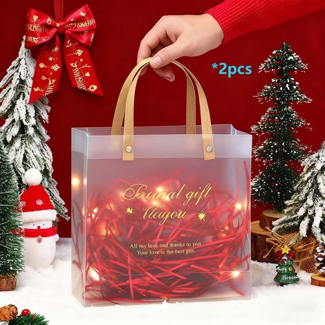 Sac Cadeau Transparent - Poche À Main Pour Pommes De Noël Et Bonbons - 15 x 13,5 x 7 cm - En Plastique Clair - 2 Pièces (1/5)